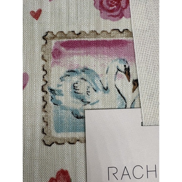 Rachel Zoe Valentines Tablecloth Cupid Postcard Swans XO Bow Rose  Painted 60 10 - Picture 3 of 5